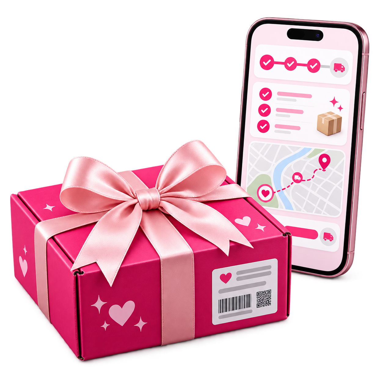 Pink HerBox shipment beside an order-tracking phone